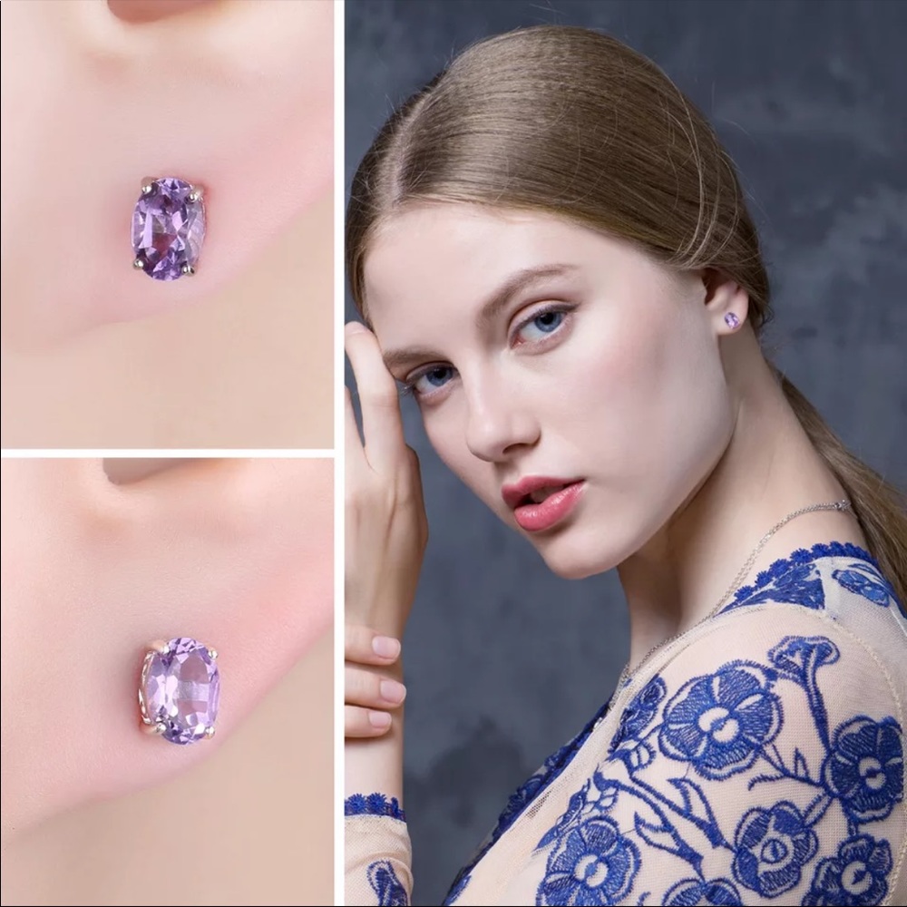 2.8ct Genuine Amethyst earrings - Picture 3 of 6